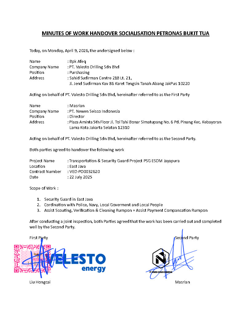 minutes of work handover socialization petronas bukit tua